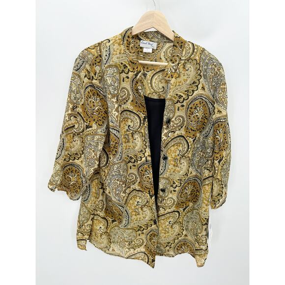 Coral Bay Yellow Black Golden Paisley Two-fer Blouse Built In Top Women 1X NWT - Picture 1 of 11